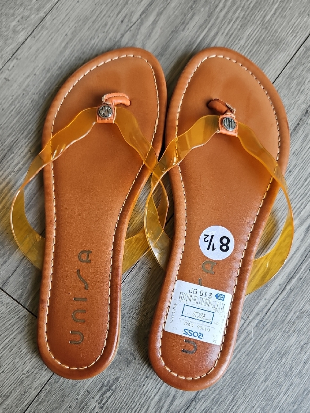 4/$20 ​Unisa Jelly Strap Flip Flop Sandals – Mustard Yellow & Tan – Size 8.5